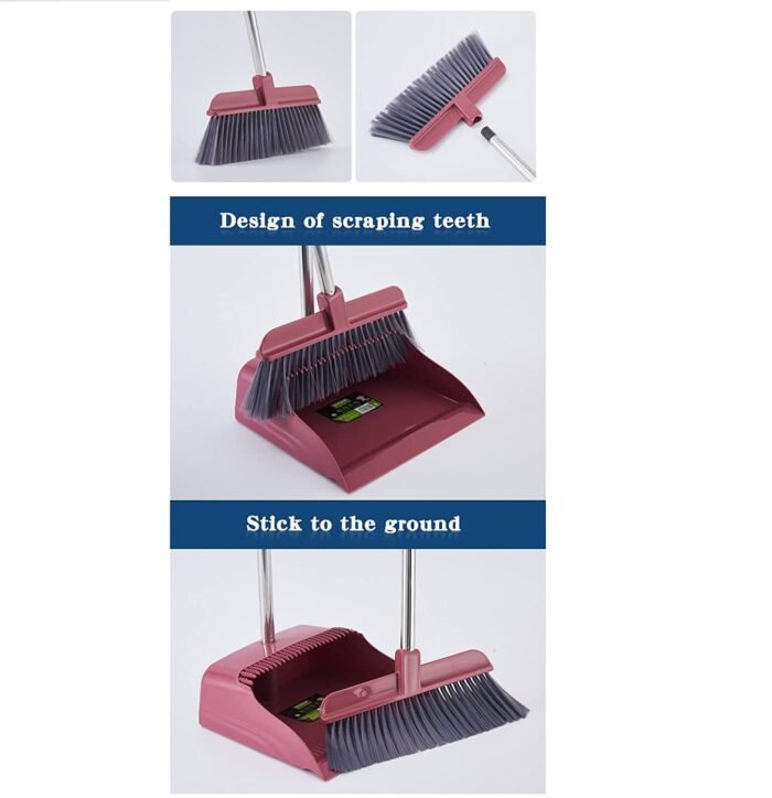 Broom and Dustpan Set Lightweight Upright Lobby Broom and Dust Pan Combo with Long Handle Outdoor Indoor for Home Kitchen Room Office H25 - Image 6