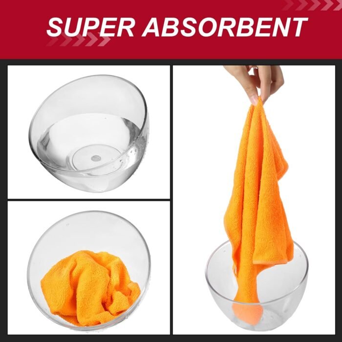 Microfiber Cleaning Cloth Towels for Car, Highly Absorbent Cleaning Rag Washable Reusable Multi-Purpose Wiper Cloths for Wash Car Home Pet Drying Dusting (Orange) - H44 - Image 2