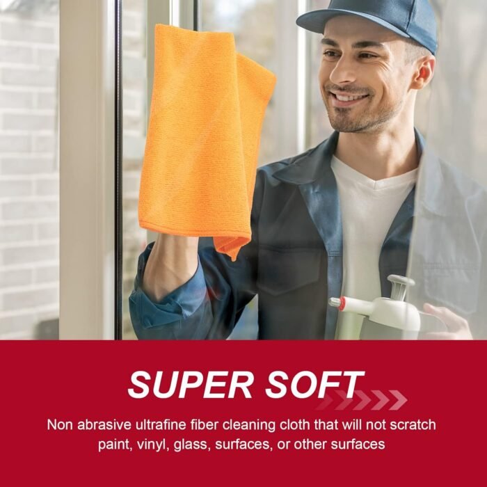Microfiber Cleaning Cloth Towels for Car, Highly Absorbent Cleaning Rag Washable Reusable Multi-Purpose Wiper Cloths for Wash Car Home Pet Drying Dusting (Orange) - H44 - Image 5