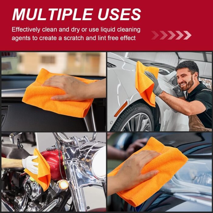Microfiber Cleaning Cloth Towels for Car, Highly Absorbent Cleaning Rag Washable Reusable Multi-Purpose Wiper Cloths for Wash Car Home Pet Drying Dusting (Orange) - H44 - Image 4