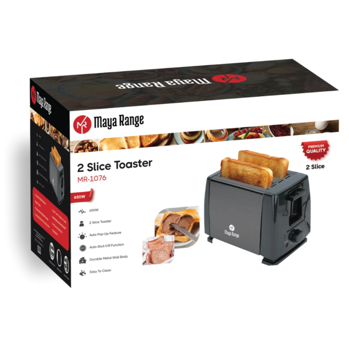 2 SLICE METAL WALL BODY TOASTER BLACK 650W --MR-107